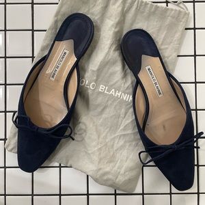 Navy Suede Manolo Blahnik Slide Mules